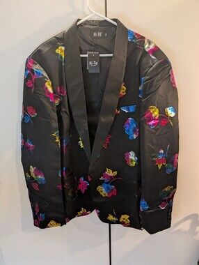 Hi Tie Mens Silk Black Floral Blazer XXL New With Tag